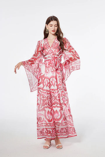 Ferina Flower Print Chiffon Flowy Maxi Dress